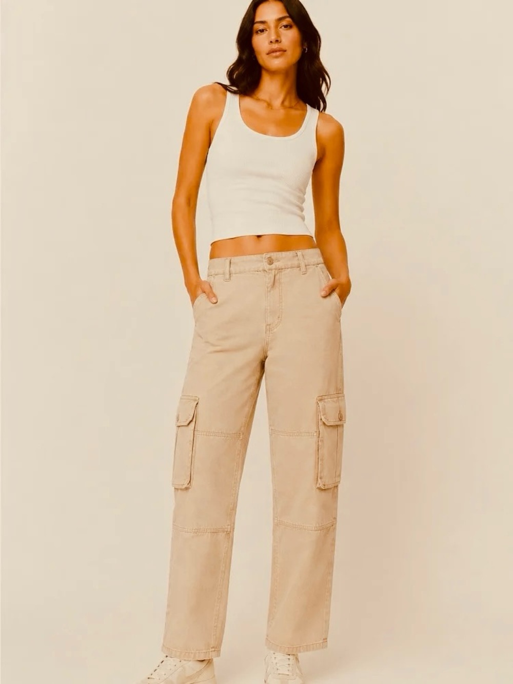 Aritzia TNA Troop Cargo 100% Cotton Wide Leg Tan Pants